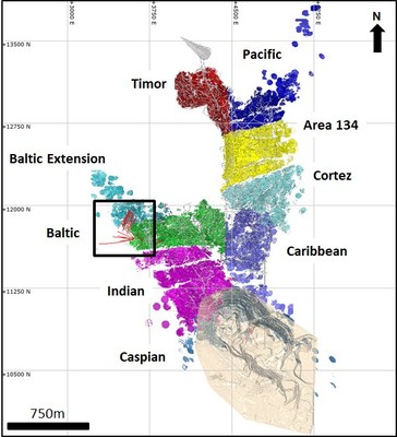 Figure 1: Mineralized Zones at Plutonic Underground with Drill Hole Locations (Plan View) (CNW Group/Superior Gold)