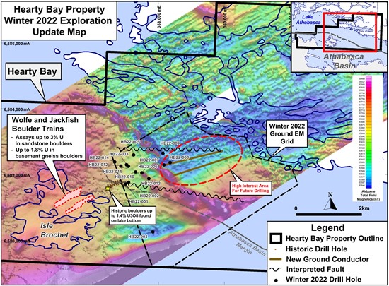 Cannot view this image? Visit: https://www.miningstockeducation.com/wp-content/uploads/2022/04/121501_Hearty2520Bay2520Winter252020222520Exploration2520Update2520Map_13Apr22_550.jpg