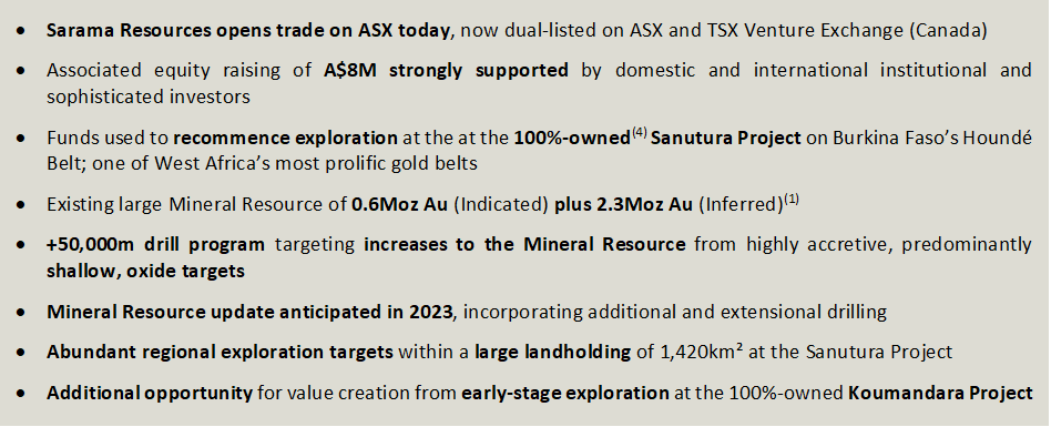 Sarama Resources Ltd., Monday, May 2, 2022, Press release picture