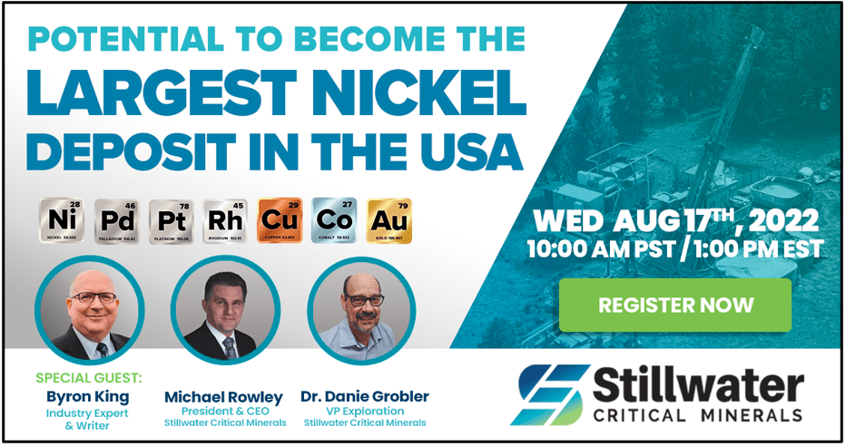 Stillwater Critical Minerals, Wednesday, August 17, 2022, Press release picture