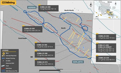 Figure 2: Norlartic Infill Drilling Intercepts (CNW Group/O3 Mining Inc.)
