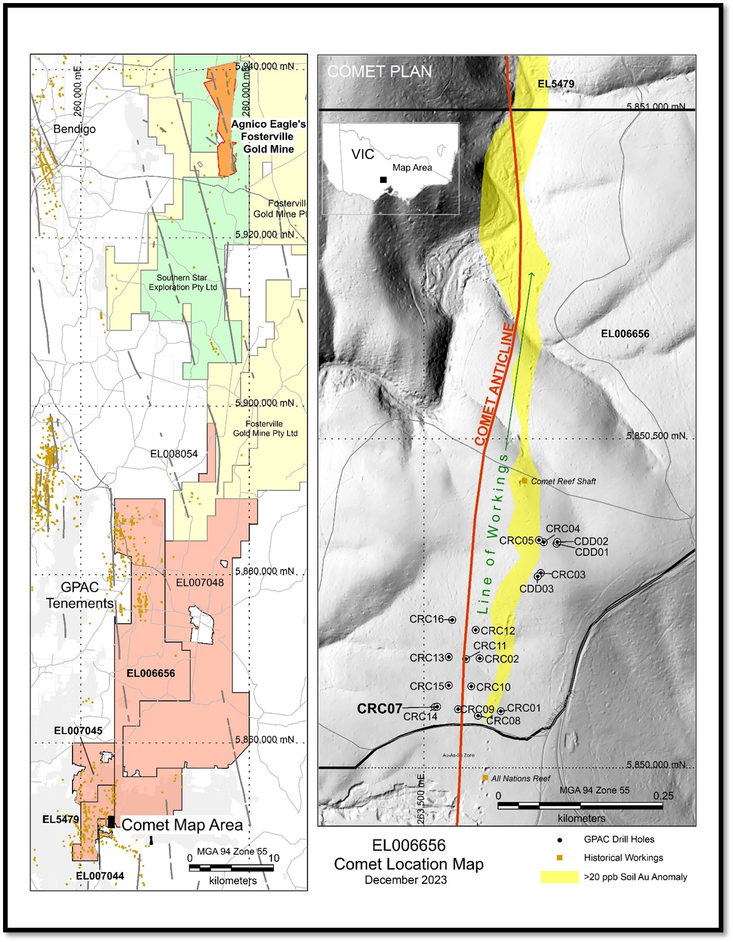 Comet prospect location plan and drillhole plan