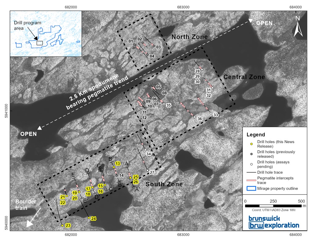 Surface Map of the Mirage Project and Drill Holes Completed to Date