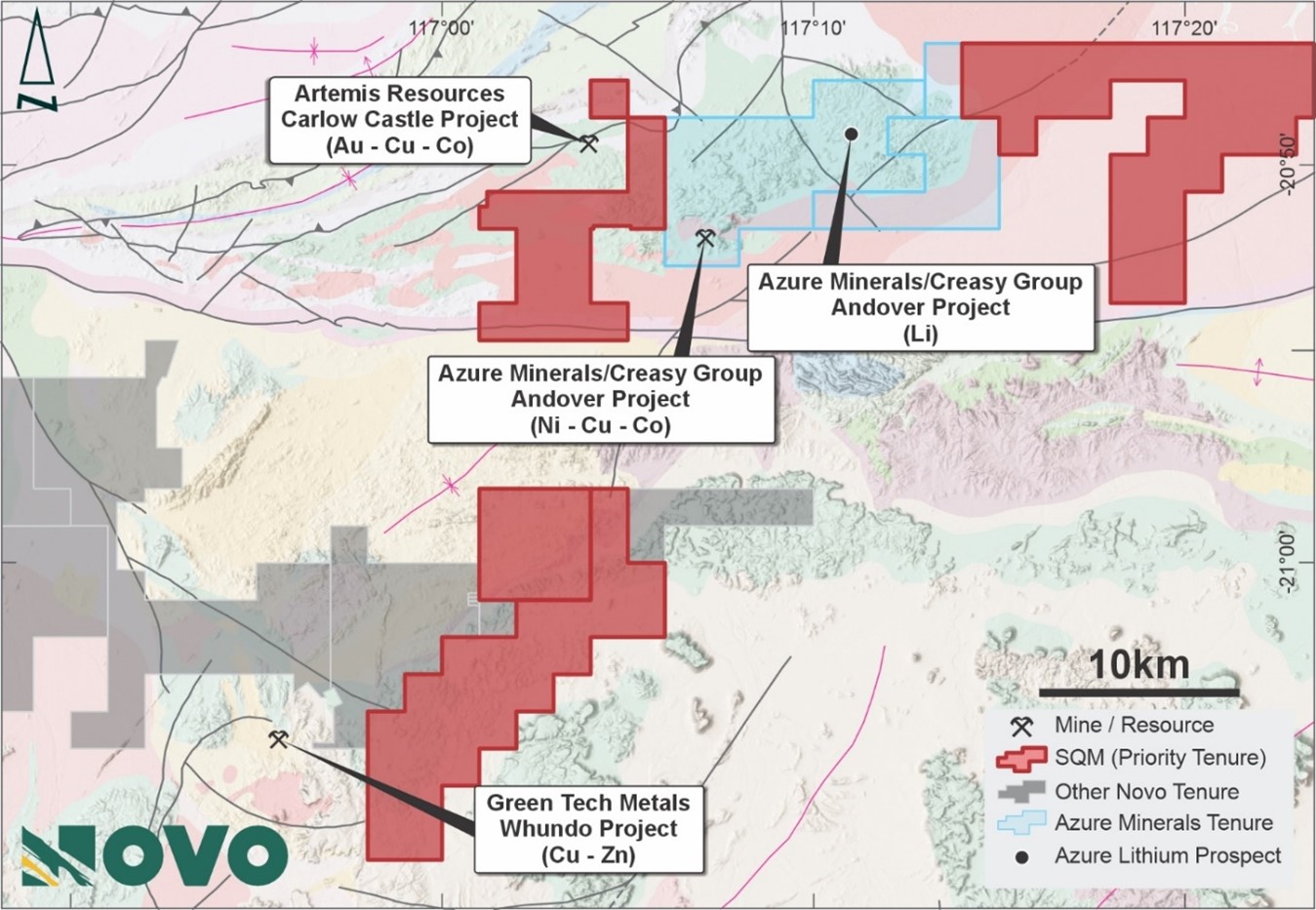 Location of Priority Tenement adjacent to Azure Minerals’ (ASX: AZS)Andover Lithium – Nickel Project