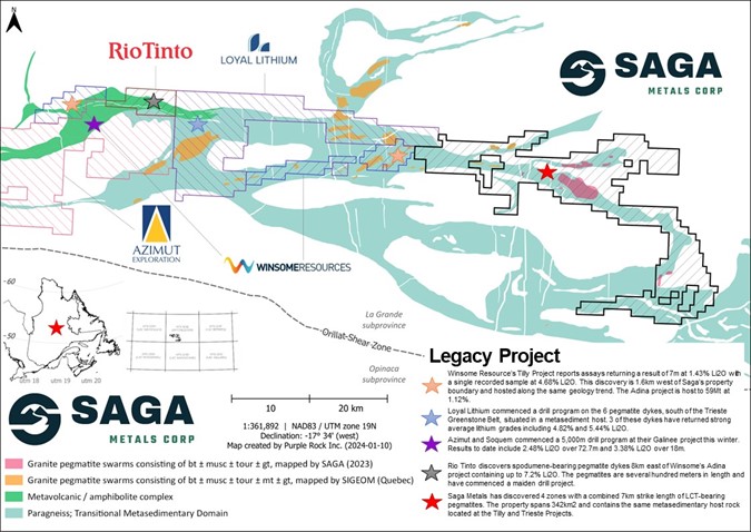 A map of the “Lithium Neighborhood” at the Legacy Lithium Project in Quebec
