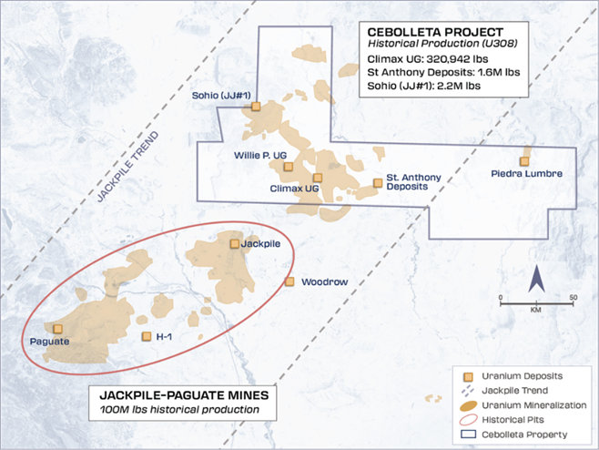 Known Uranium Deposits at the Cebolleta Project.