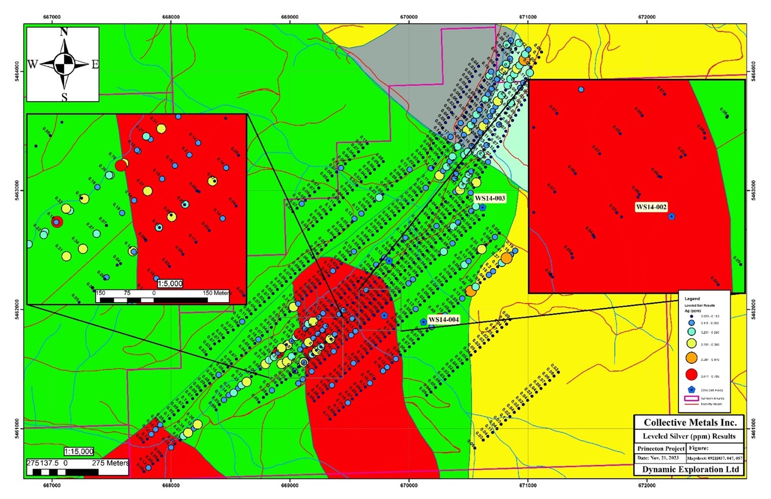 eveled silver results for the Trojan-Condor Corridor. Geochemical units as per Figure 1.