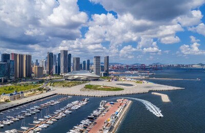 A view of the Dalian International Conference Center and its surrounding buildings in Zhongshan district of Dalian, Liaoning province. [Photo by Gong Xiaojian/for China Daily]