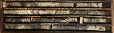Figure 3: Breccia copper sulphides (results pending) in DH2405T003 (158.9 – 162.5m shown). (CNW Group/Bravo Mining Corp.)