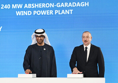 HE Dr Sultan Al Jaber UAE Minister of Industry and Advanced Technology Chairman of Masdar and COP28 President; HE Ilham Aliyev President of Azerbaijan (PRNewsfoto/Masdar)