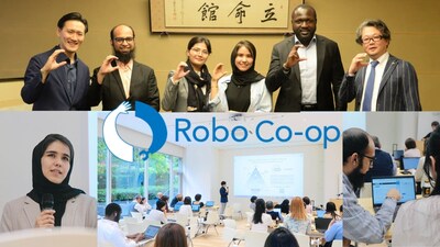 Top: Robo Co-op's CEO and Refugee Members meet with Senior Members of RSIF.
Bottom: Robo Co-op's refugee members lead an AI training session for UNHCR Japan.