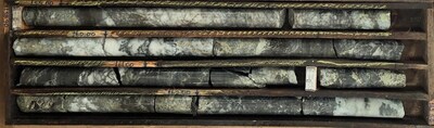 Figure 2: Breccia copper sulphides in DH2405T003 (158.9 – 162.5m shown). (CNW Group/Bravo Mining Corp.)