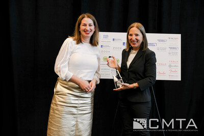 Pictured: California’s Lt. Gov. Eleni Kounalakis presents the 2023 Coolest Thing Made in California award to Tesla on October 6, 2023.