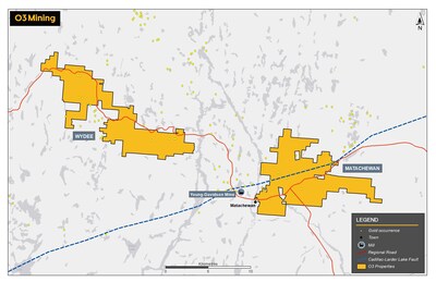 Figure 1: Map of the Matachewan and Wydee Properties (CNW Group/O3 Mining Inc.)