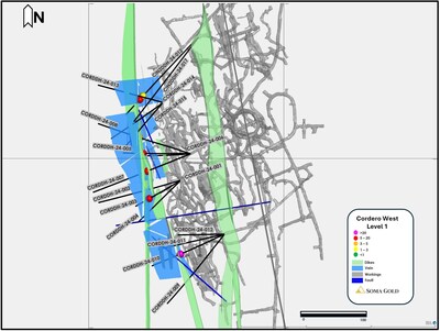Figure 2: Location of drill holes targeting the Cordero Level 1 Zone (CNW Group/Soma Gold Corp.)