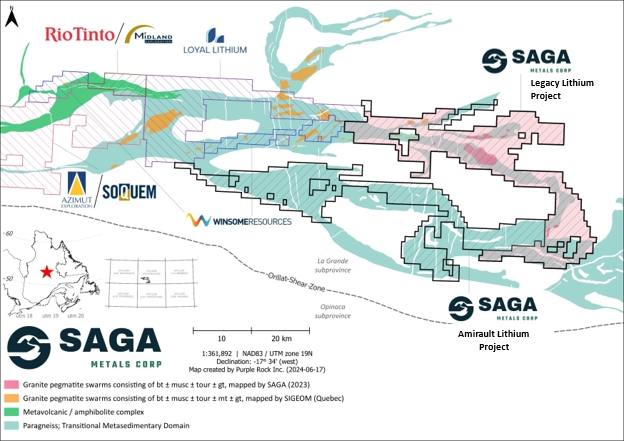 A map of the “Lithium Neighborhood” at the Legacy Lithium Project in Quebec