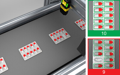 The In-Sight SnAPP counting tool can verify the correct number of pills in a blister pack - even through reflective surfaces.