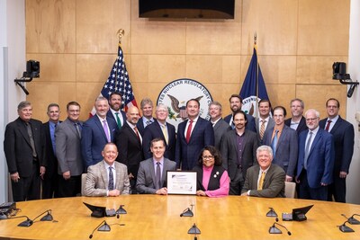 Representatives from the Nuclear Regulatory Commission, Abilene Christian University, Natura Resources, The University of Texas, Texas A&M University, Georgia Institute of Technology and Zachry Nuclear Engineering at the signing of the construction permit in Washington, D.C., Sept. 16.