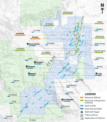 Figure 2. General Exploration Strategy including the Exploration Pipeline and Mineral Resource veins. (CNW Group/Outcrop Silver & Gold Corporation)