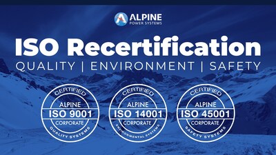 Alpine's Recertification of ISO 9001, 14001, & 45001.