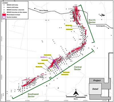 Figure 3: Location of Bravo Trenches and Section 1 Reported in this News Release (CNW Group/Bravo Mining Corp.)