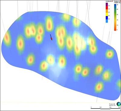 Drilling density of the Tesla Zone with hole trace for TS-24-30 shown in Black (CNW Group/Foran Mining Corporation)