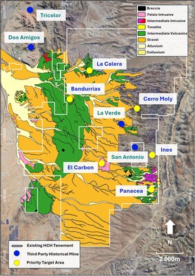 Figure 6. Location of the Domeyko geological mapping in relation to initial exploration targets (CNW Group/Hot Chili Limited)