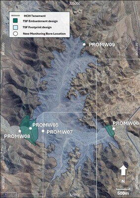 Figure 1. Location of hydrogeological boreholes completed at Costa Fuego’s planned TSF (CNW Group/Hot Chili Limited)
