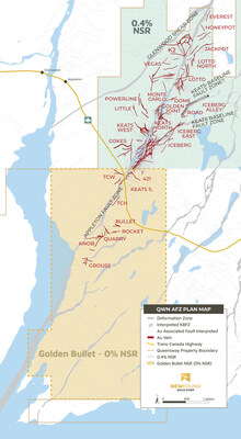 Figure 1: Queensway North plan map including location of purchased Golden Bullet royalty (CNW Group/New Found Gold Corp.)
