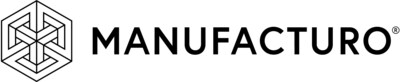 Manufacturo wordmark logo, black letters on a white background next to
a geometric logo icon.
