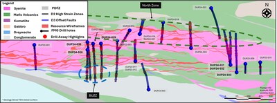 Figure 1: Plan view of select drill holes from the Phase 3 program at the Buzz and North Zone Target areas. (CNW Group/First Mining Gold Corp.)