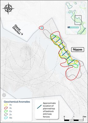 Figure 1: BNippas Project oT drilling plan and glacial till anomalies. (CNW Group/First Nordic Metals Corp.)