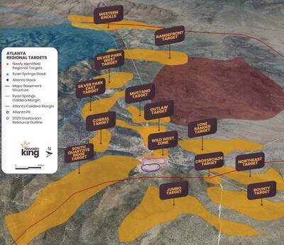 Figure 3. Planned Phase III regional targets to be tested, looking for satellite deposits of gold mineralization, with the targets identified through field work and geophysical survey results. (CNW Group/Nevada King Gold Corp.)