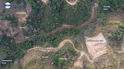 Figure 3: Photo of the test mine site, showing initial earthworks progress and test mine layout (CNW Group/Vizsla Silver Corp.)