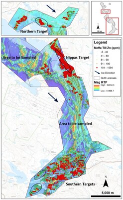 Figure 3: Newly identified Zn (zinc) glacial till pathfinder anomalies within the Storjuktan project. (CNW Group/First Nordic Metals Corp.)