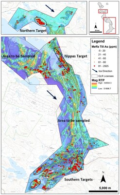 Figure 1: Newly identified As (arsenic) glacial till pathfinder anomalies at the Storjuktan project. (CNW Group/First Nordic Metals Corp.)