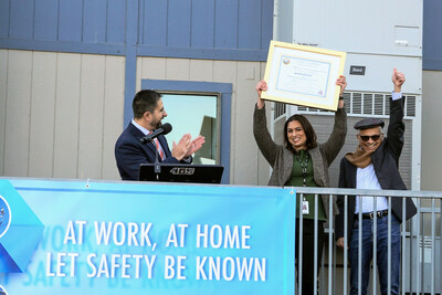 SDG&E’s Director of Transmission and Substation Operations Sneha Parmar receives the Cal/OSHA VPP certificate following a recognition ceremony at SDG&E’s Kearny Mesa facility on January 28.