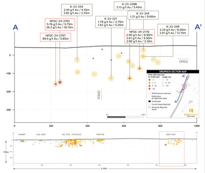Figure 5: Dropkick longitudinal section (looking northwest) (CNW Group/New Found Gold Corp.)