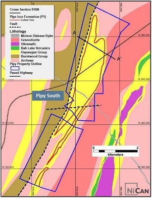 Figure 3: Interpreted Geological Plan of the Pipy South Property (CNW Group/Nican Ltd.)