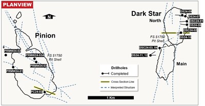 Figure 2: Dark Star and Pinon 2024 drill holes. (CNW Group/Orla Mining Ltd.)