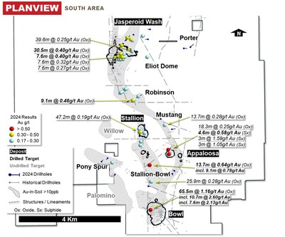 Figure 7: South Area Drill Results and Au-in-Soil trends (CNW Group/Orla Mining Ltd.)