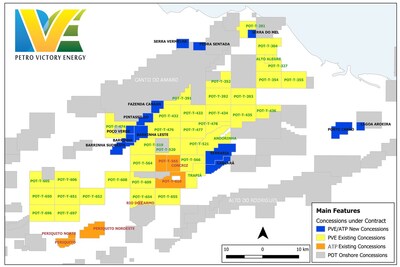 Figure 1 - Pintassilgo, Barrinha Leste, Barrinha Sudoeste, Barrinha, Fazenda Canaan, Poço Verde, Serra Vermelha, Pedra Sentada, Serra do Mel Serraria, Carcará, Porto Carão, Lagoa Aroeira. (CNW Group/Petro-Victory Energy Corp.)