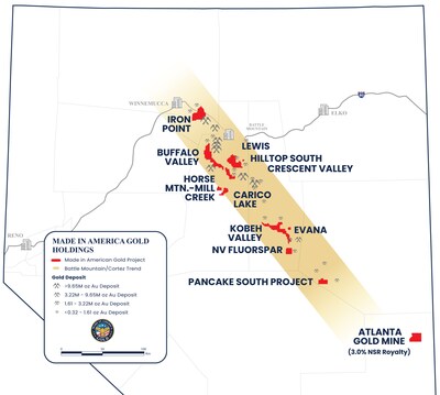 Figure 1. Map of Nevada outlining the land holdings of Made in America Gold (CNW Group/Palisades Goldcorp Ltd.)
