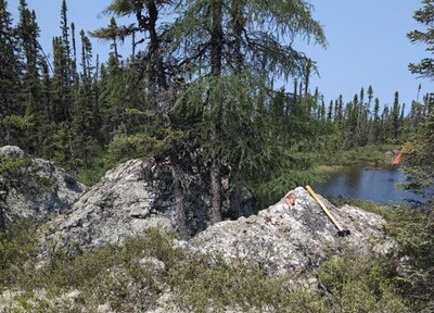 Figure 5: Cluster of angular to subangular boulders northwest of CV5, reporting 0.93% Li2O and 0.65% Li2O from two (2) samples. (CNW Group/Patriot Battery Metals Inc.)