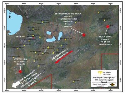 Figure 2 – Targets in the Lion to Tiger area (CNW Group/Power Metallic Mines Inc.)