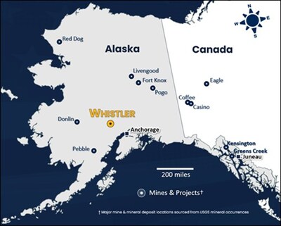 Figure 1 - Location map of the Whistler Gold-Copper Project, the closest large undeveloped gold-copper mineral deposit to Anchorage, which is Alaska’s largest city. (CNW Group/U.S. GoldMining Inc.)