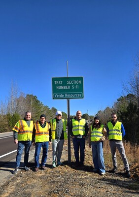 Verde Team in front of the S-11 Test Section at the NCAT Test Track located in Opelika, Alabama