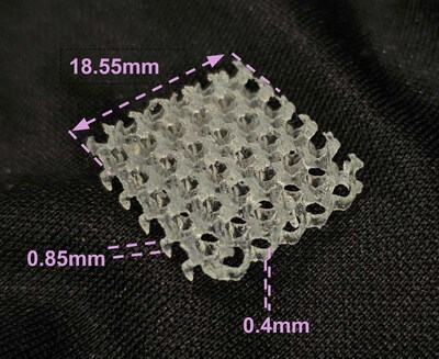A triply periodic minimal surface TPMS structures for force dissipation applications, made using Parallax Volumetric Additive Manufacturing from Manifest Technologies