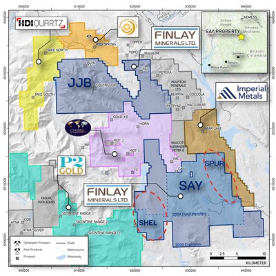 Figure 1. New JJB Property location and expanded SAY Property boundary. (CNW Group/Finlay Minerals Ltd.)