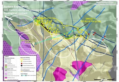 Figure 1 – Location of the NW Extension Zone and New Surface Exploration (CNW Group/GR Silver Mining Ltd.)